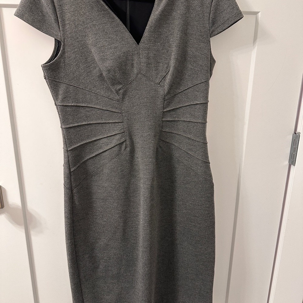 Roz & Ali Gray Ruched Sheath Midi Dress V-Neck